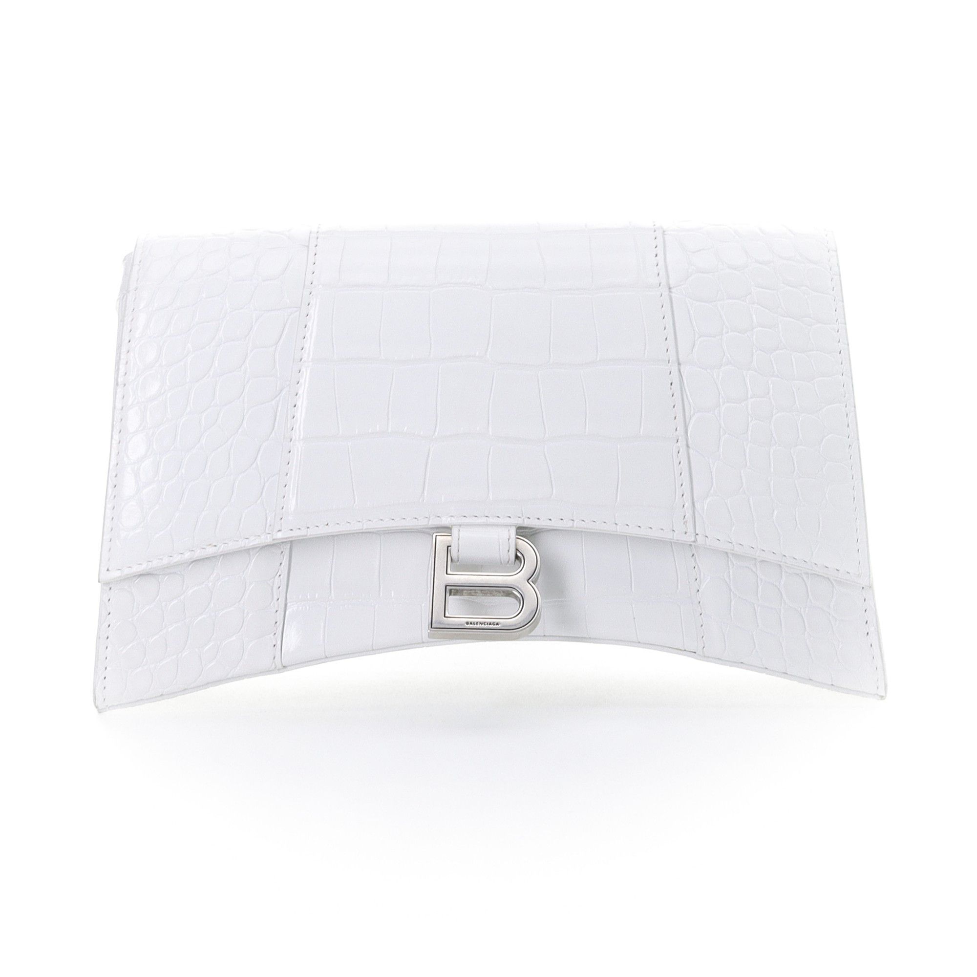 Balenciaga Hourglass White Croc-Embossed Leather Bag Os, Women's