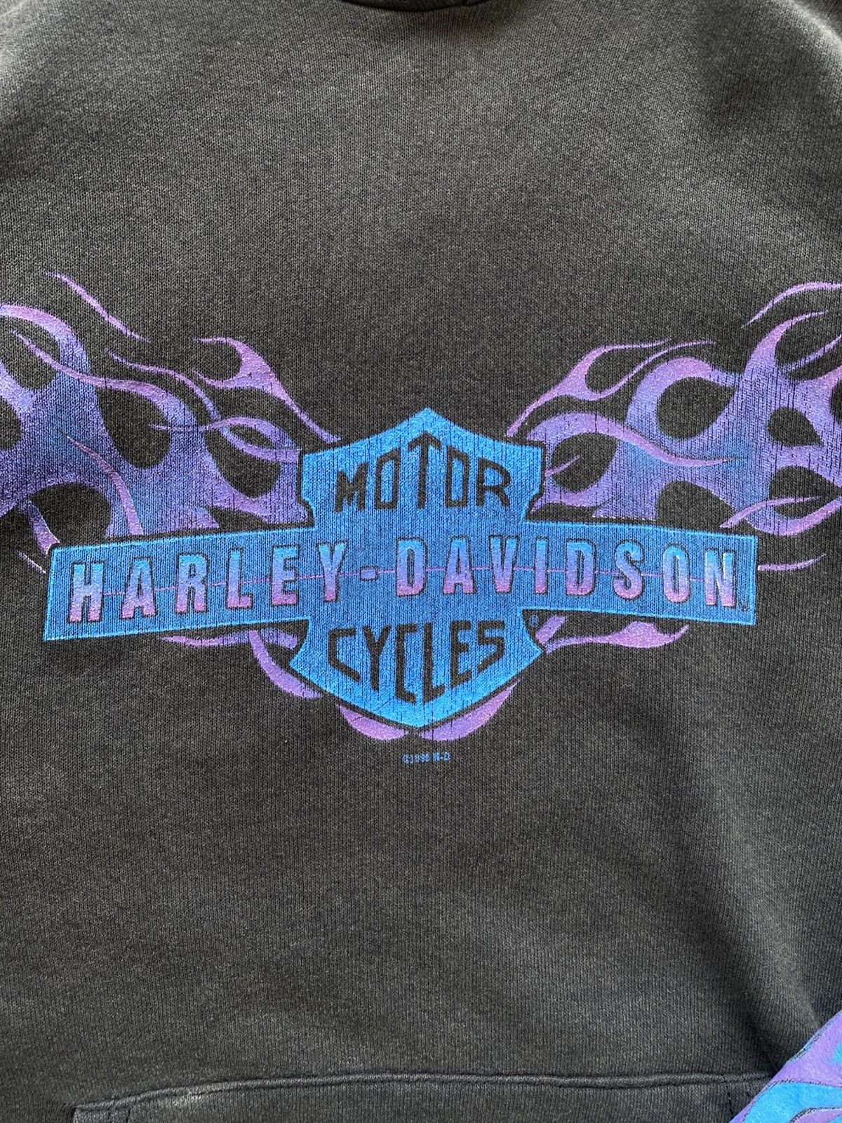 Harley Davidson Vintage Harley Davidson 98 Blue Purple Fire Hoodie Size US M / EU 48-50 / 2 - 2 Thumbnail