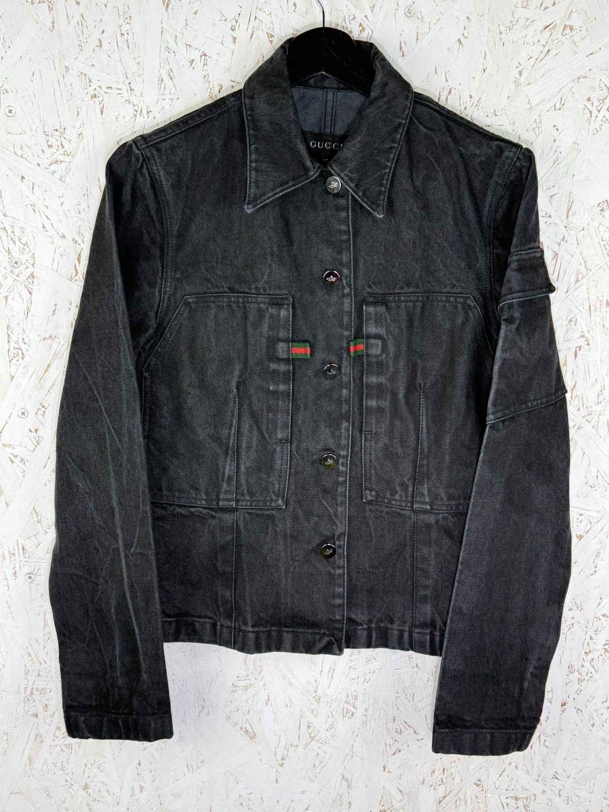Gucci Gucci Tom Ford AW1999 Web Trim Denim Jacket Black Size 40 Size M / US 6-8 / IT 42-44 - 1 Thumbnail