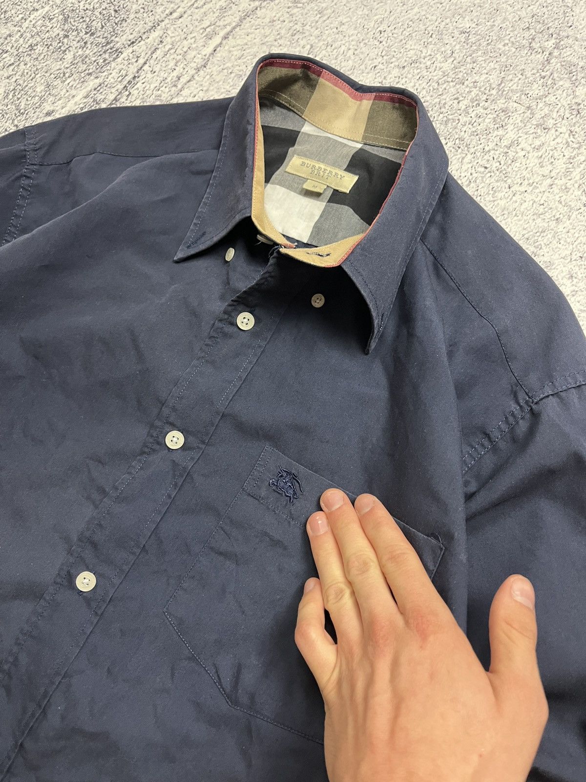 Burberry × Vintage Vintage Burberry Brit Nova Check Navy Button Up Shirt M Size US M / EU 48-50 / 2 - 5 Thumbnail
