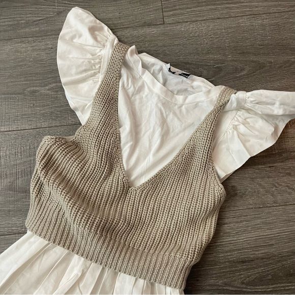 Other NWOT En Saison Raya Layered 2 Piece Midi Dress White Tan Siz Size S / US 4 / IT 40 - 4 Thumbnail