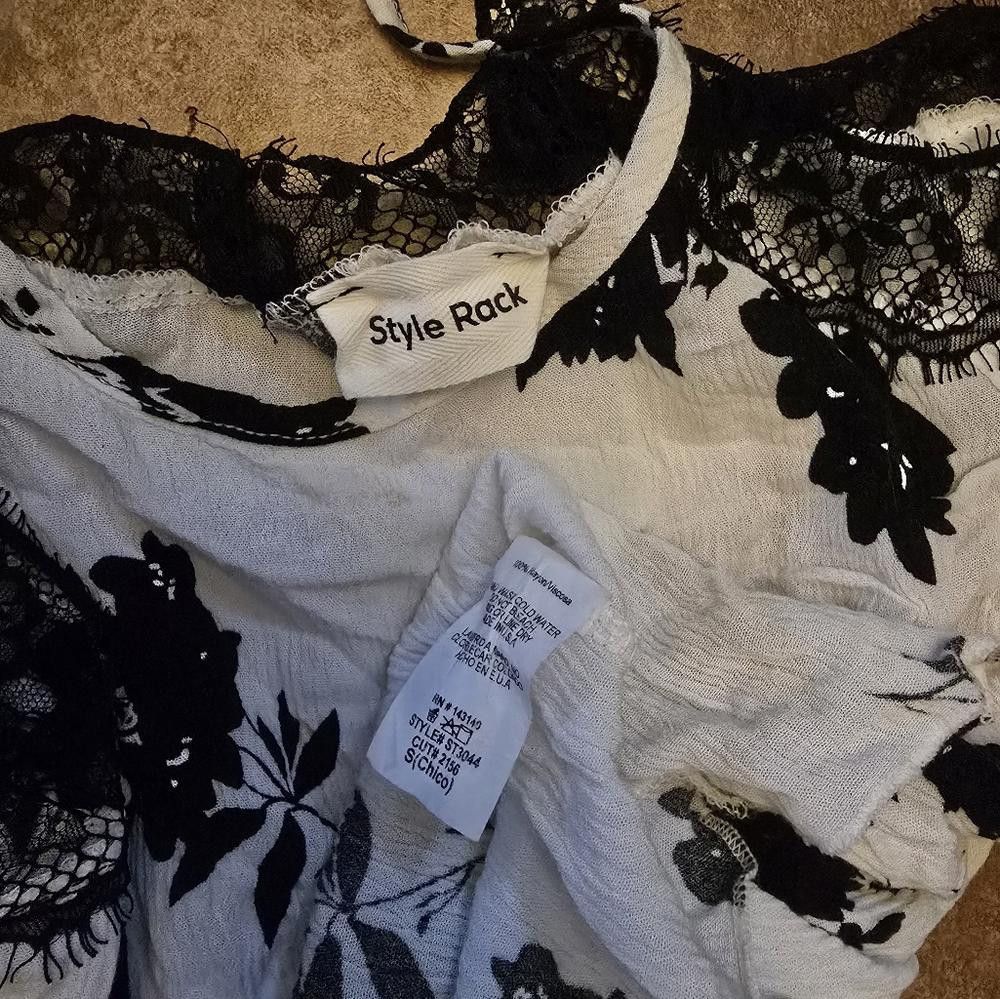 Designer White Black Floral SR Open Short Sleeve Size S / US 4 / IT 40 - 4 Thumbnail