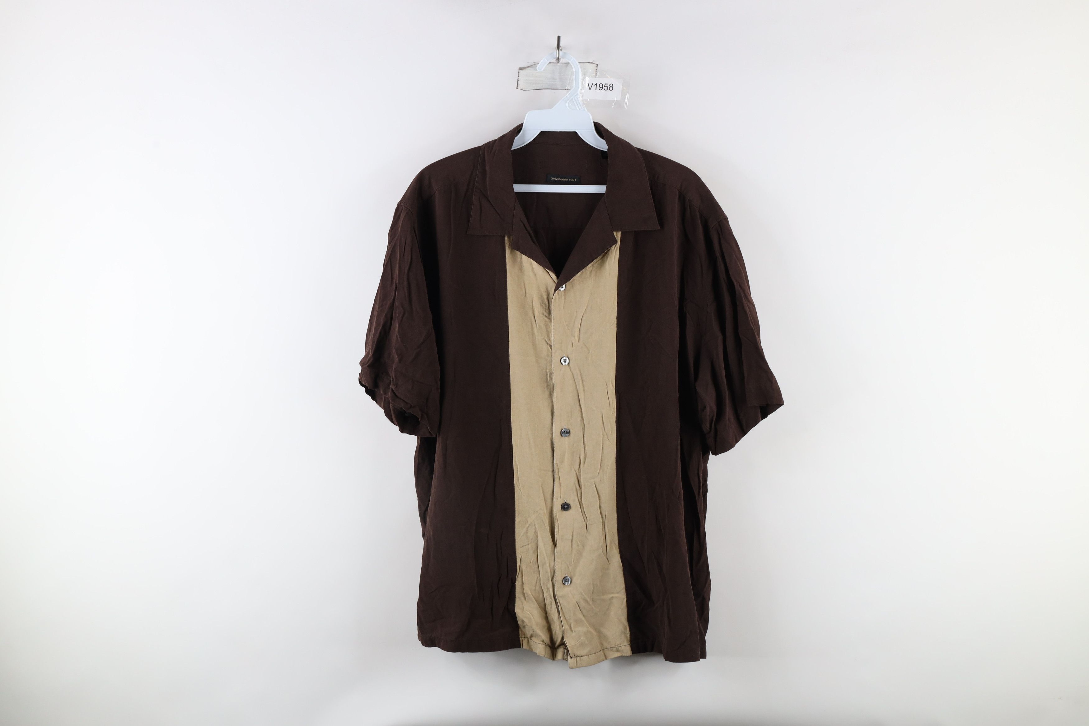 Vintage Vintage 90s Rockabilly Panel Camp Collar Button Shirt Brown Size US XL / EU 56 / 4 - 1 Thumbnail