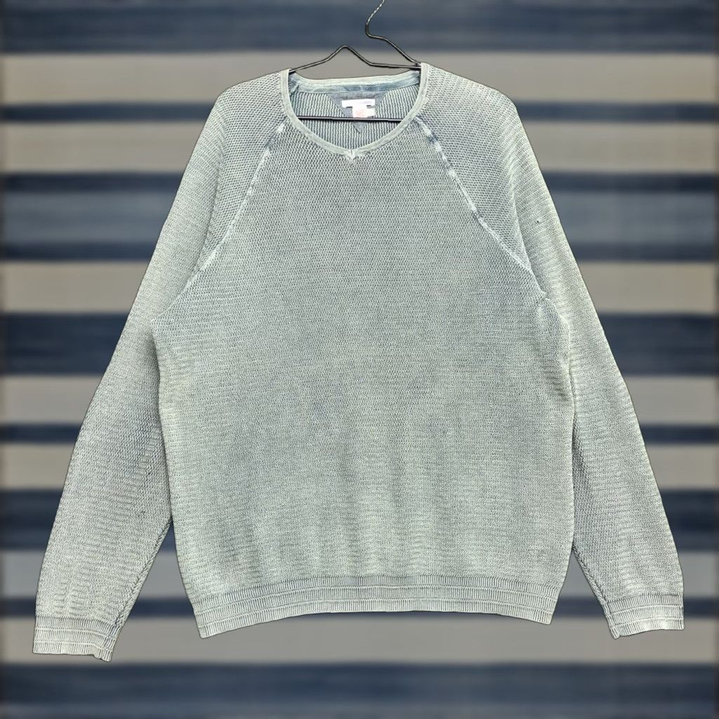 Carbon Carbon Sweater Mens Large Waffle Knit Heavyweight Thermal V Neck Preppy Green Size US L / EU 52-54 / 3 - 1 Thumbnail