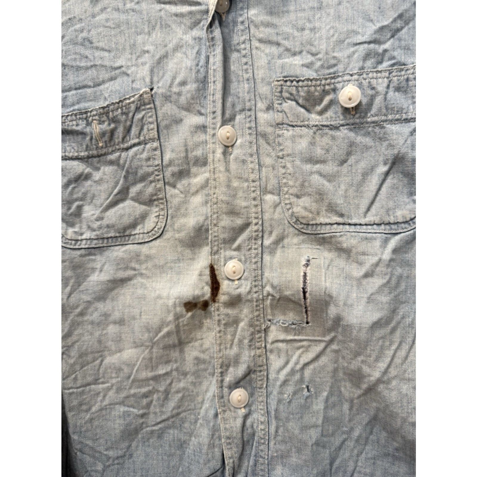 Vintage VINTAGE 1940s Sanforized Blue Cotton Chambray Button Up Shirt Small Mens Size US S / EU 44-46 / 1 - 6 Thumbnail
