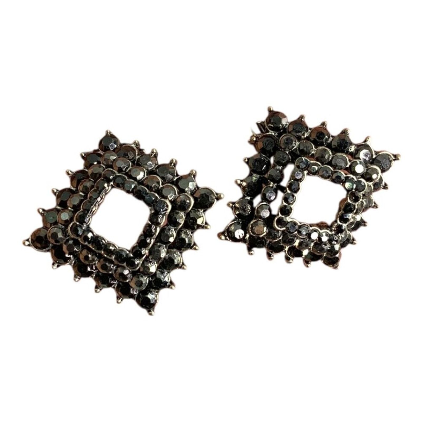 Other Vintage Black Stone Tiered Diamond Shape Clip On Earrings Size ONE SIZE - 5 Thumbnail