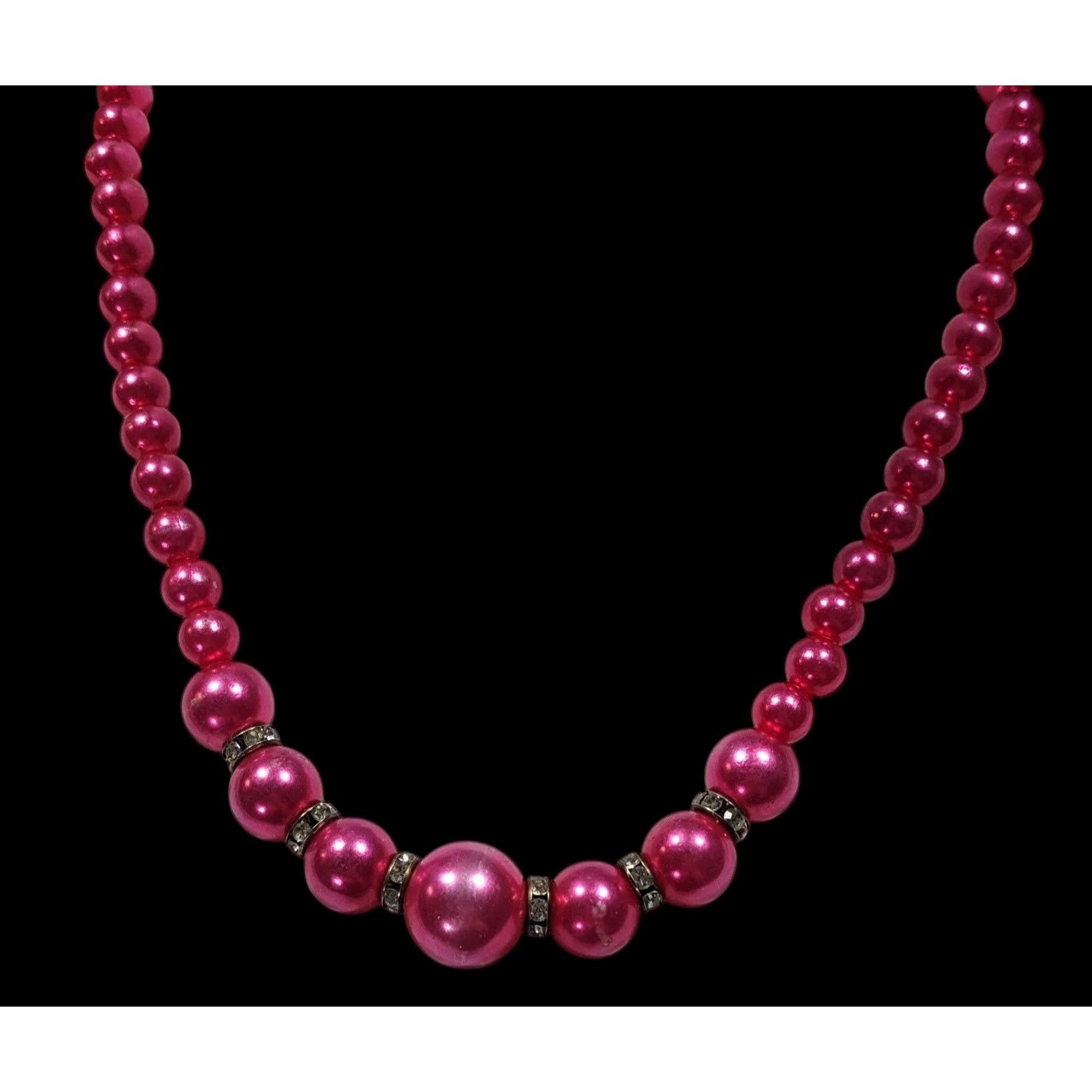 Other 80s Glam Magenta Faux Pearl And Rhinestone Beaded Necklace Size ONE SIZE - 2 Thumbnail