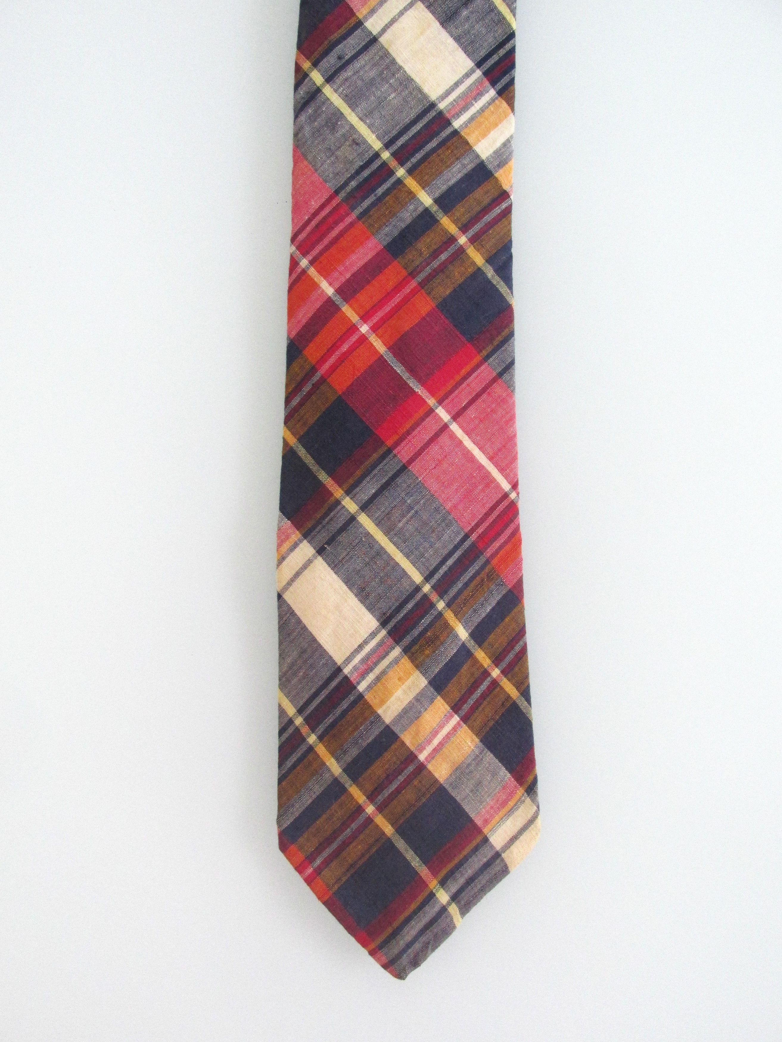 Vintage Kings Lynn Vintage Men's Cotton Madras Plaid Tie Size ONE SIZE - 2 Thumbnail