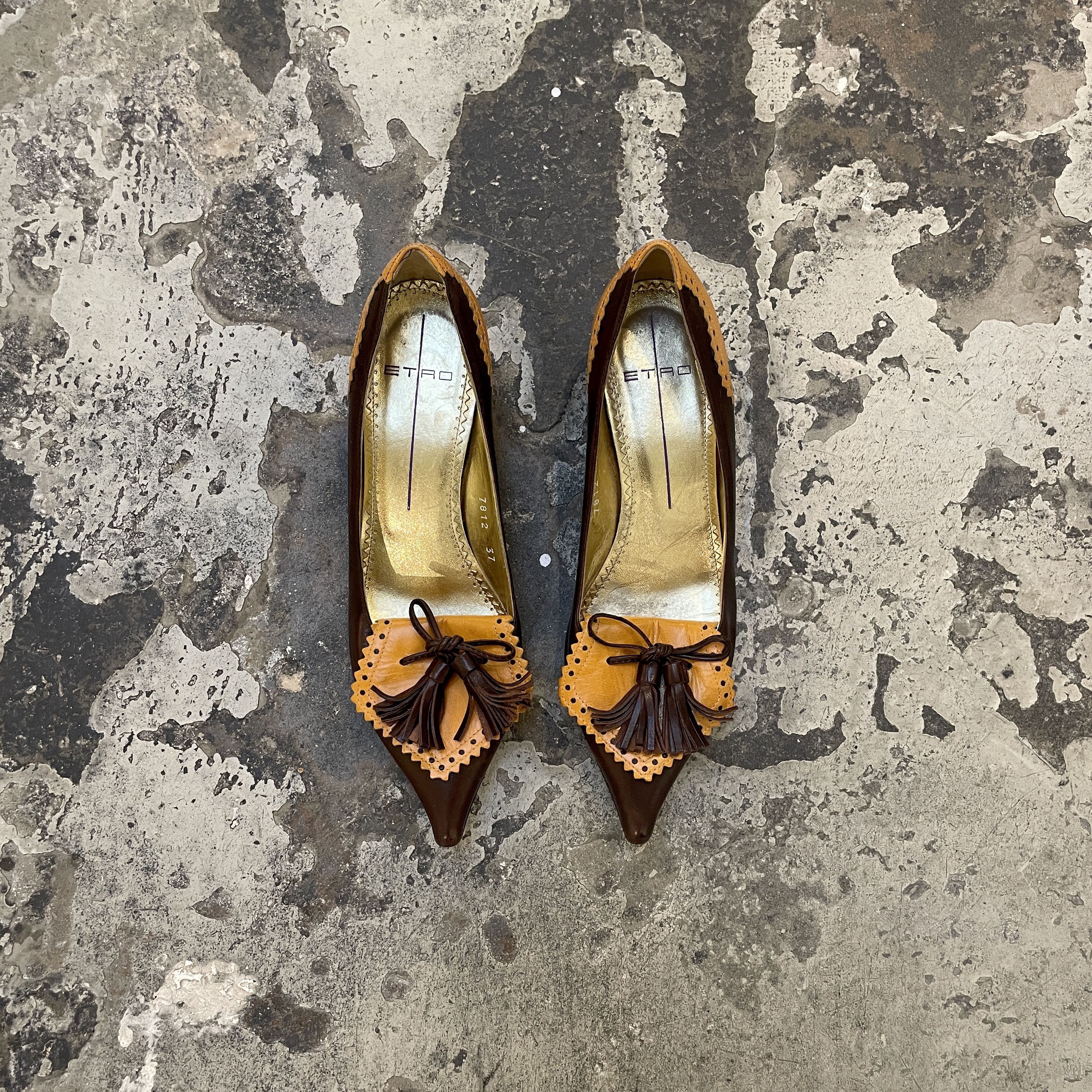 Etro Etro saffron and brown coquette pumps heels Size US 7 / IT 37 - 8 Thumbnail