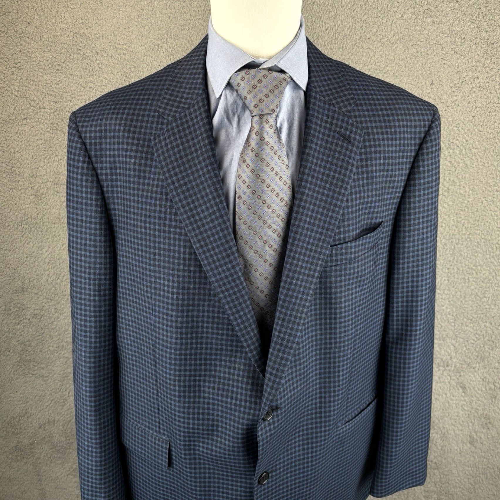 Vintage Paul Betenly Sport Coat Jacket 48R Navy Gingham Check Wool Lanificio Filarte Sport Coat Redesign Size US M / EU 48-50 / 2 - 3 Thumbnail