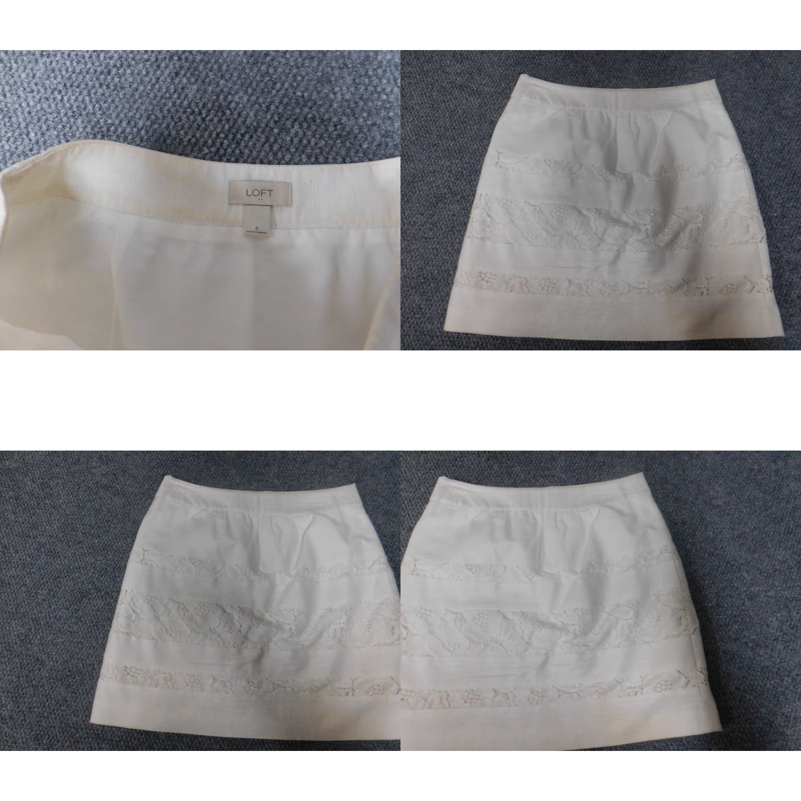 Loft LOFT Skirt Women Knee Length A-Line White Floral 6 Zipper Knit Polyester Regular Machine Washable Vintage No Mens Womens Girls Size 28" / US 6 / IT 42 - 8 Thumbnail