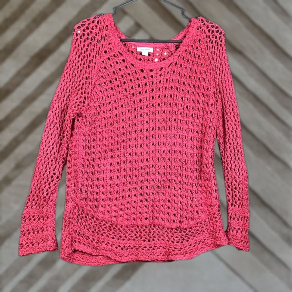 Lucky Brand Lucky Brand Womens Sweater Metallic Red Open-Knit Pullover S Short Sleeve Casual Workwear Party/Cocktail Knit Slim Relaxed Mens? Size S / US 4 / IT 40 - 1 Thumbnail