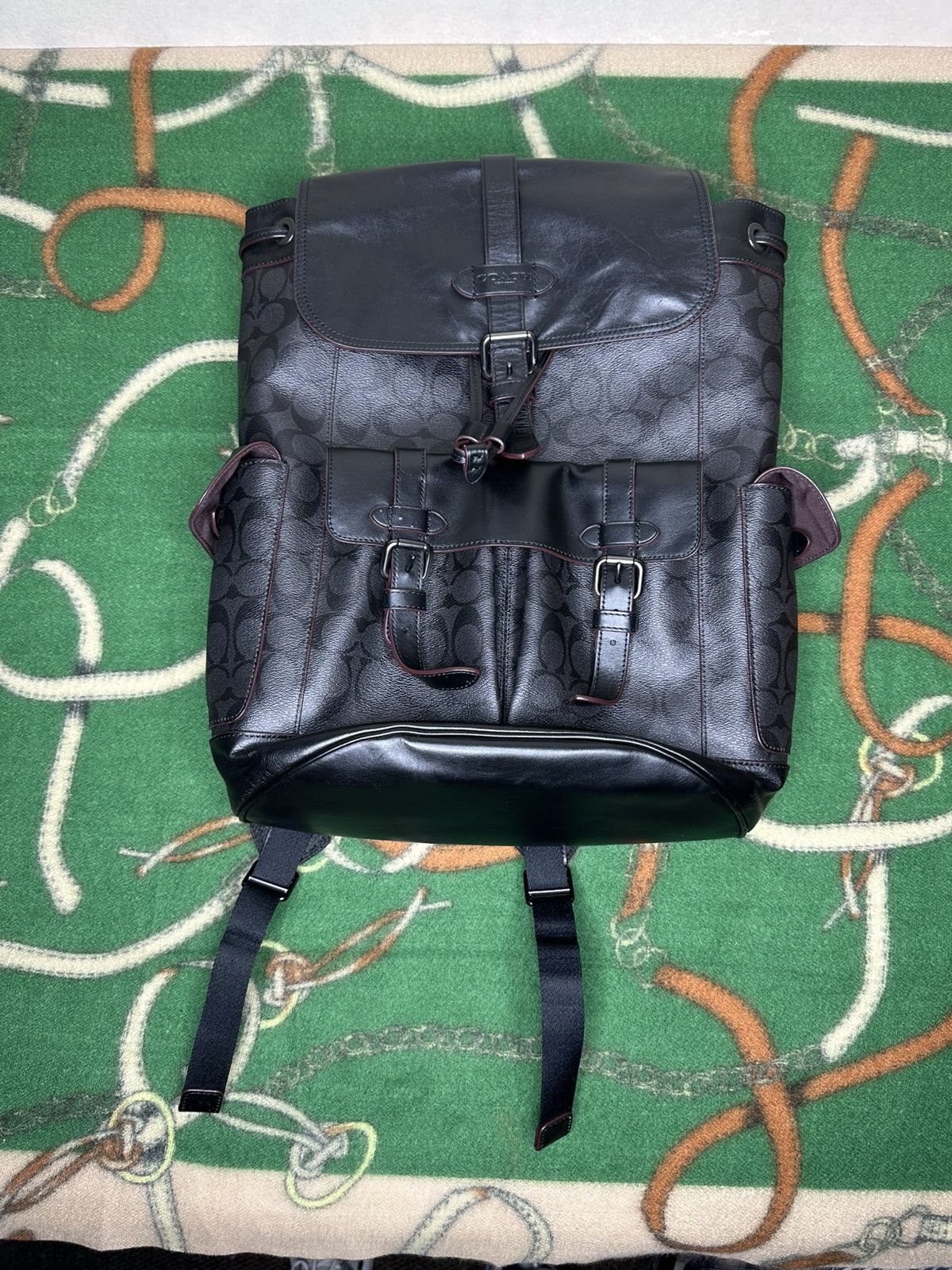 Coach Coach Signature Canvas Leather Flap Hudson Backpack Bag Size ONE SIZE - 2 Thumbnail
