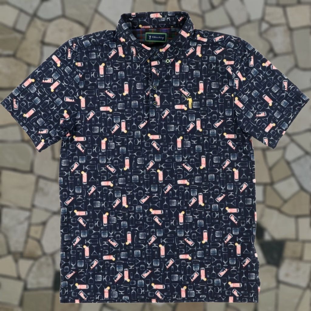 Vintage William Murray Cocktail High Stretch All Over Print Polo Shirt Navy Men's M Size US M / EU 48-50 / 2 - 1 Thumbnail