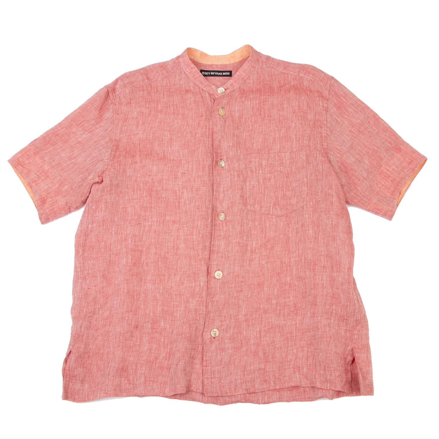Issey Miyake Linen Collarless Short Sleeve Shirt in Red and White Size US S / EU 44-46 / 1 - 1 Thumbnail
