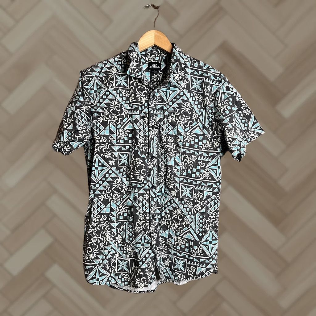 O'Neill O'Neill Short Sleeve Button-Up Shirt Gray Blue Size Medium Mens Cotton Floral Pattern Beach 90s? Size US M / EU 48-50 / 2 - 1 Thumbnail