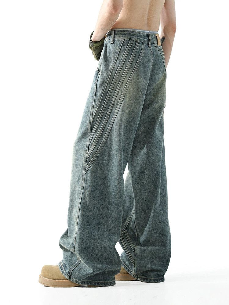Jean Men's American retro loose stitching straight wide-leg jeans Size US 32 / EU 48 - 5 Thumbnail