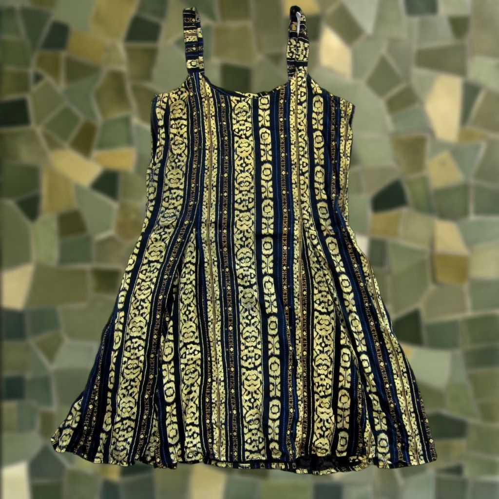 Vintage VINTAGE Sari Ayu Collection Bali 100% Cotton Black Blue Gold Tank Dress Small Sun Maxi Dress Women? Size S / US 4 / IT 40 - 1 Thumbnail