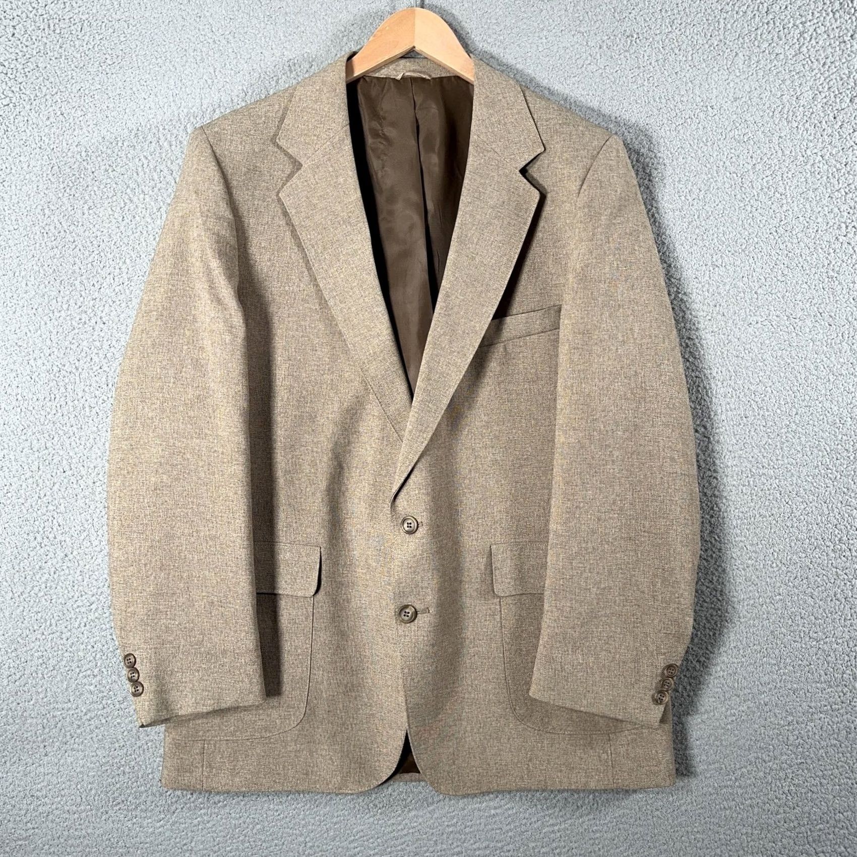 Levi's VINTAGE Levis Suit Mens 44 36W Beige Poly Tweed 2 Piece Sta Prest 80s Size 44R - 4 Thumbnail