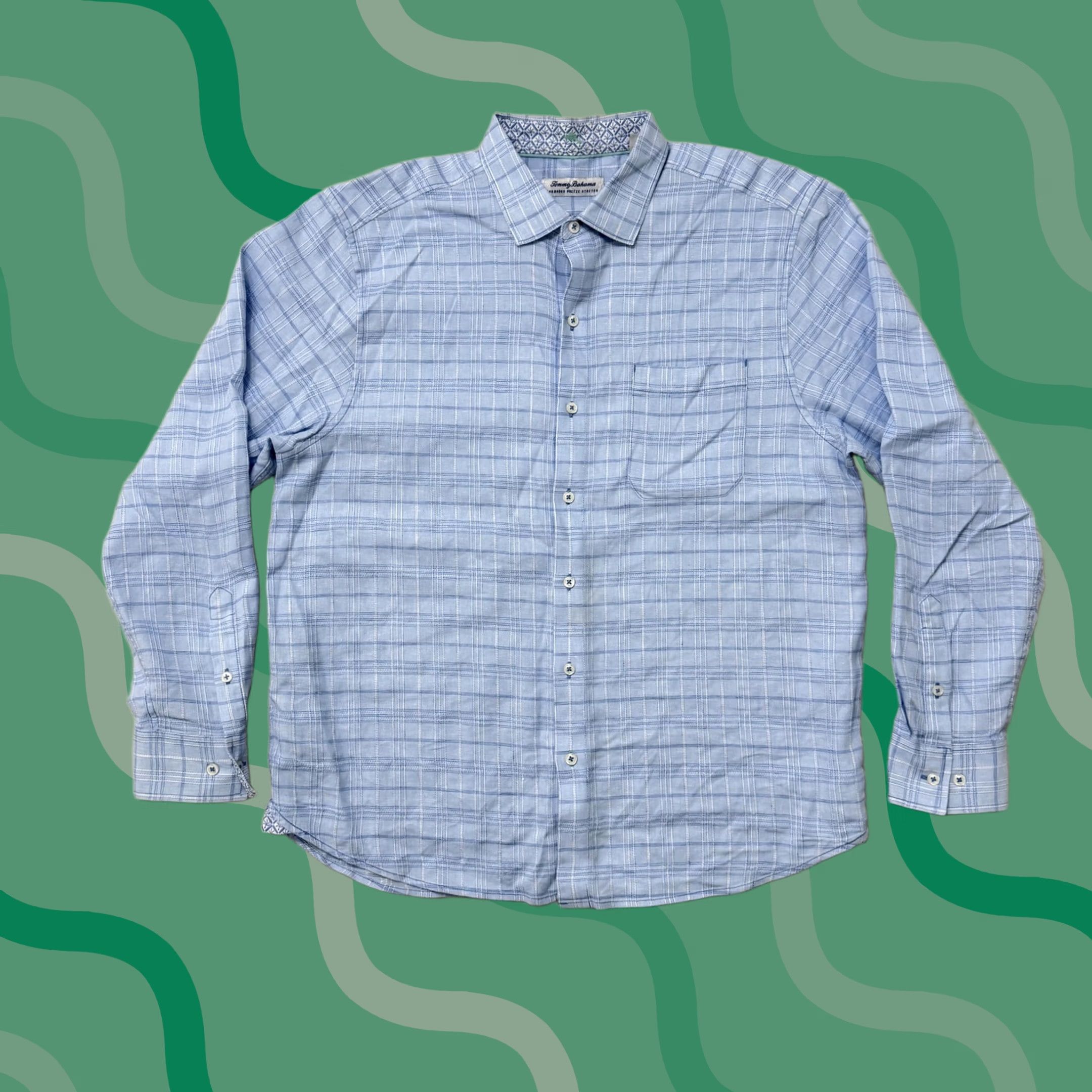 Tommy Bahama Tommy Bahama Shirt Mens Large Blue Linen Plaid Barbados Breeze Stretch Button Up Size US L / EU 52-54 / 3 - 1 Thumbnail