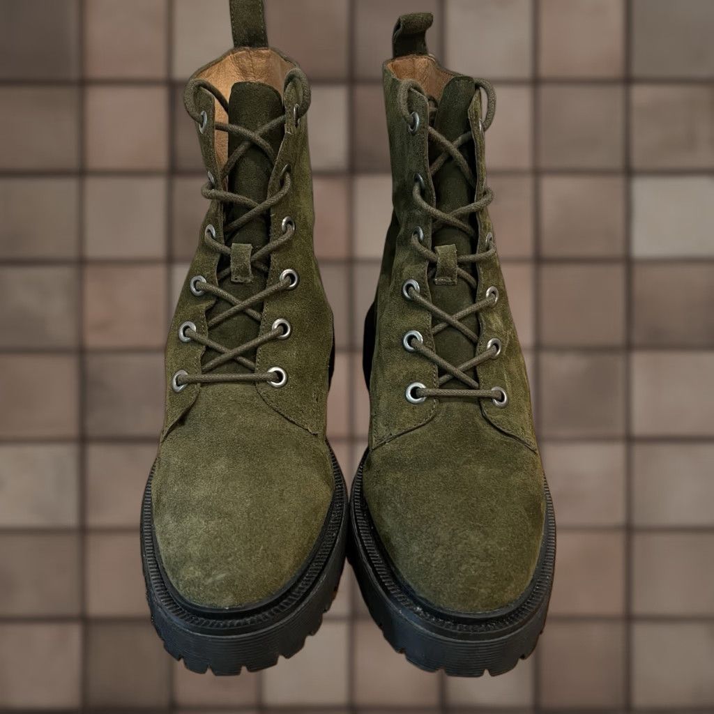 VINTAGE Madewell Women's Combat Boots Size 10 Green Suede Lace Up