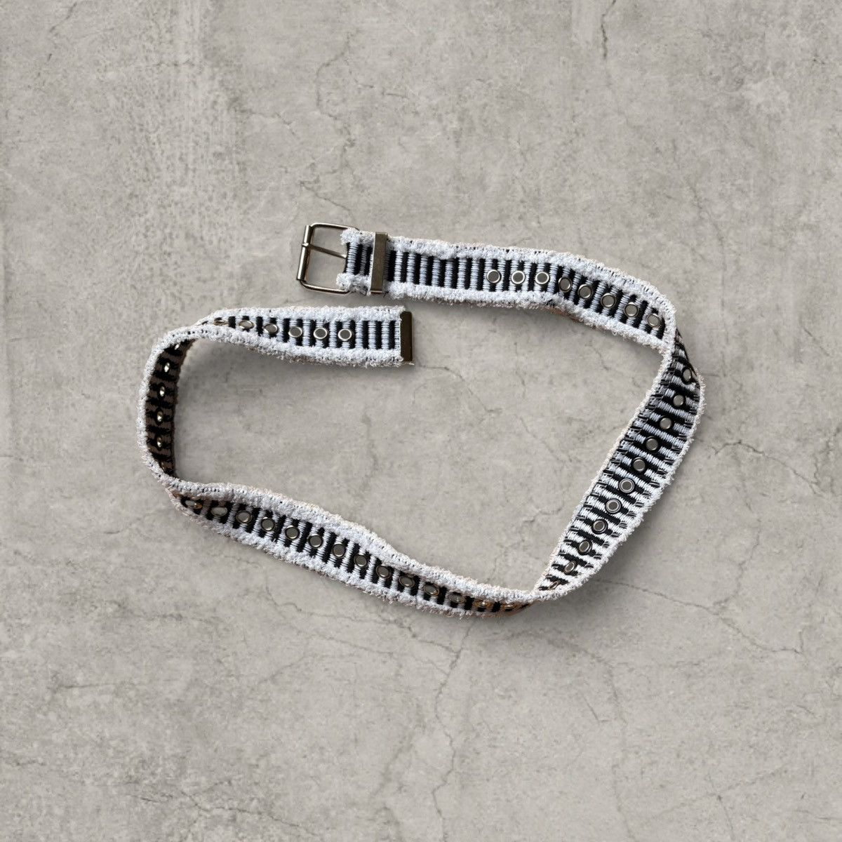 Japanese Brand Vintage style retro belt, denim black/white stripe. One size Size ONE SIZE - 3 Thumbnail