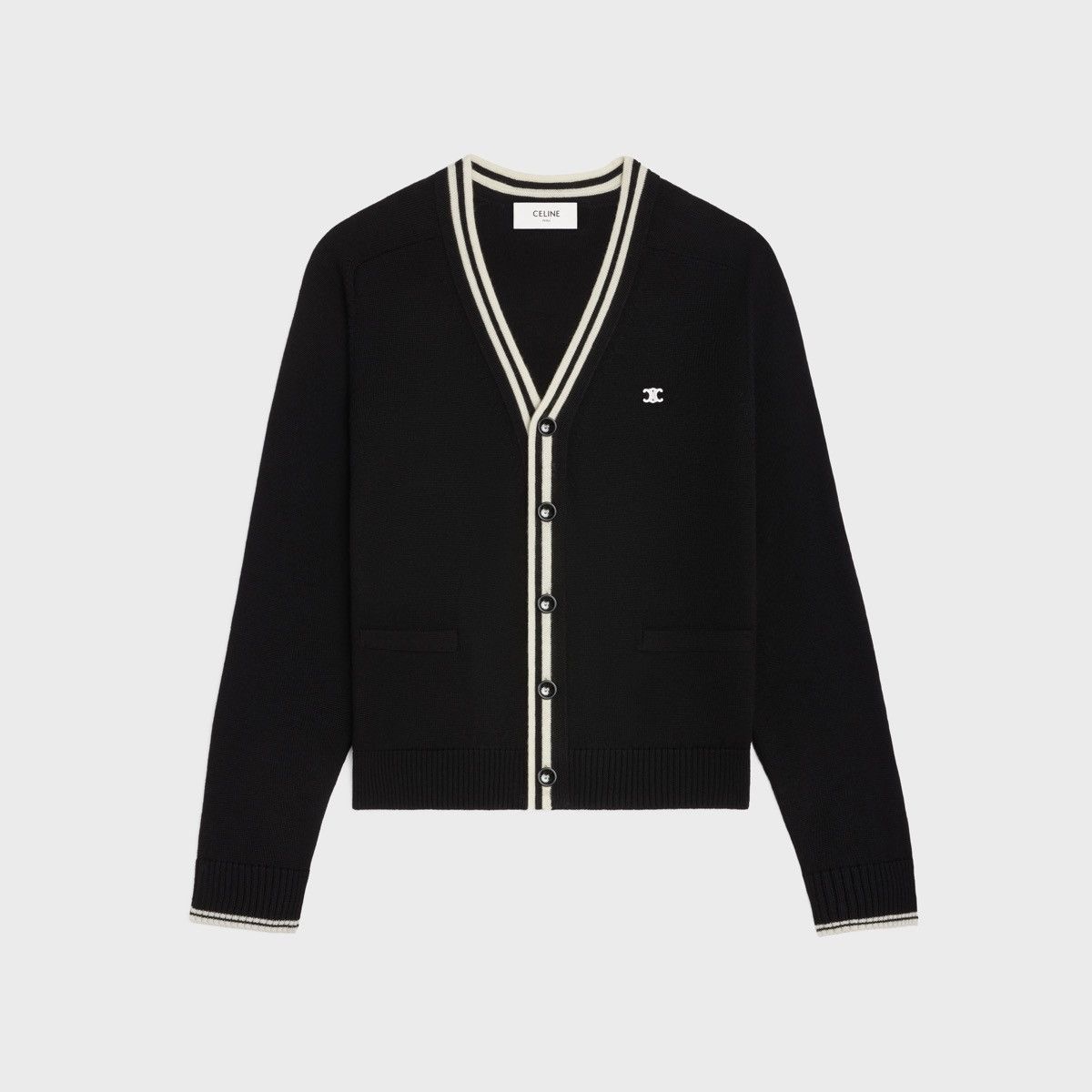 Rare Celine Triomphe logo cardigan black white M Hedi