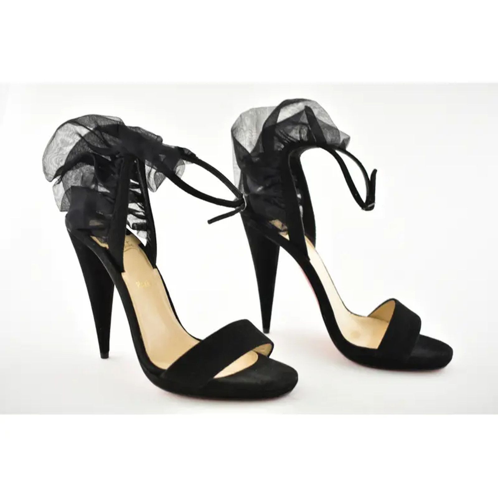 Christian Louboutin Jacqueline De 120 Black Suede Ankle Strap Cone Heel Pump 37 Size US 7 / IT 37 - 4 Thumbnail