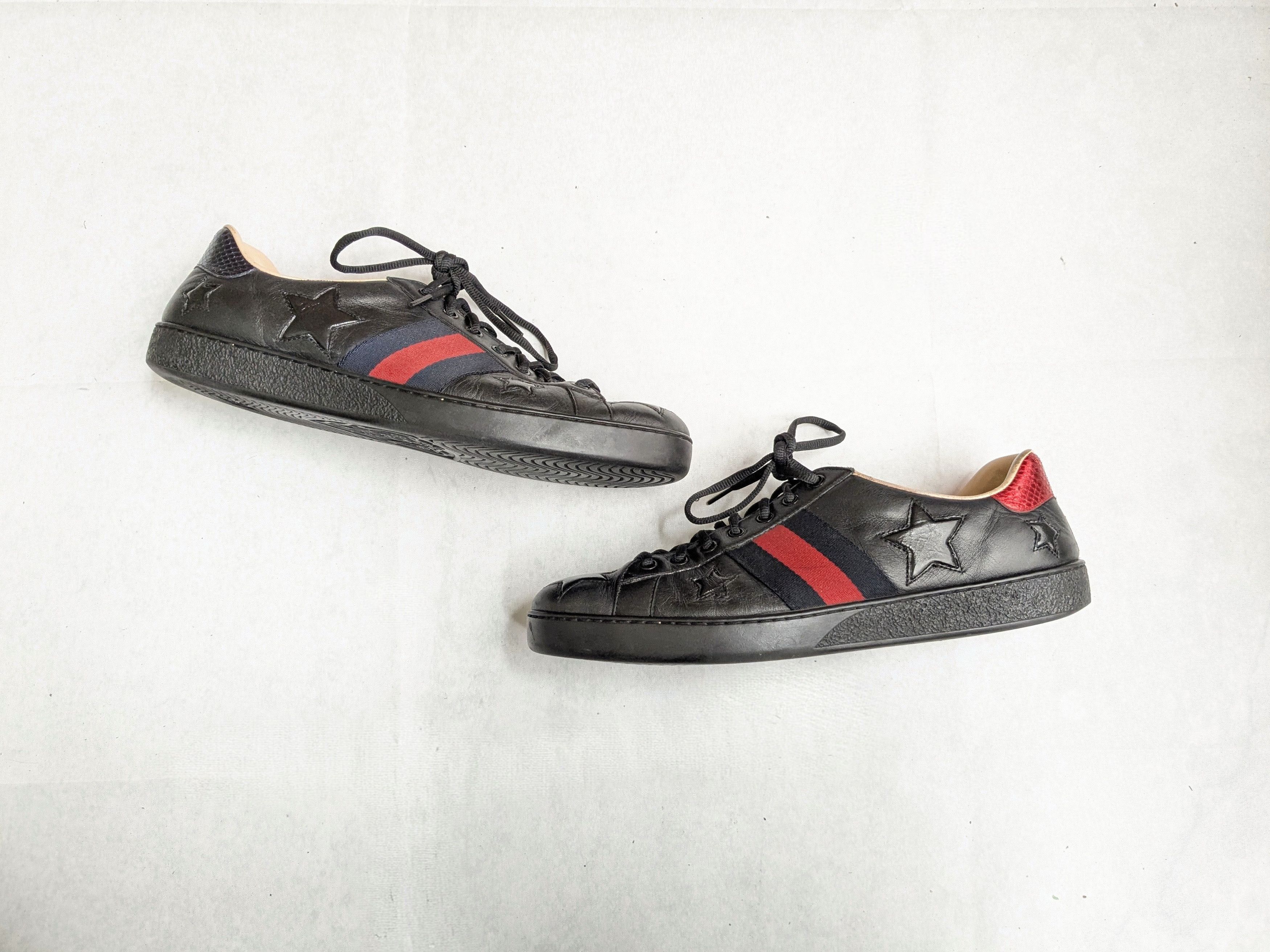 Gucci Gucci Ace Sneakers Black 10.5 Low Tops Leather Stars Size US 10.5 / EU 43-44 - 1 Thumbnail