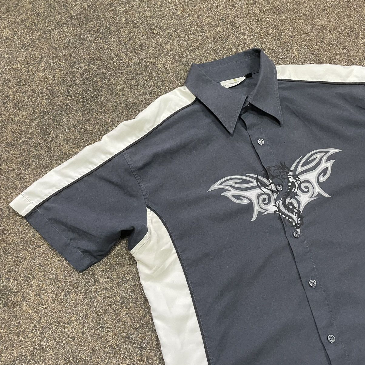Japanese Brand Y2K Tribal Flame Shirt – Dark Mode Biker Button-Up Grunge Size US S / EU 44-46 / 1 - 2 Thumbnail