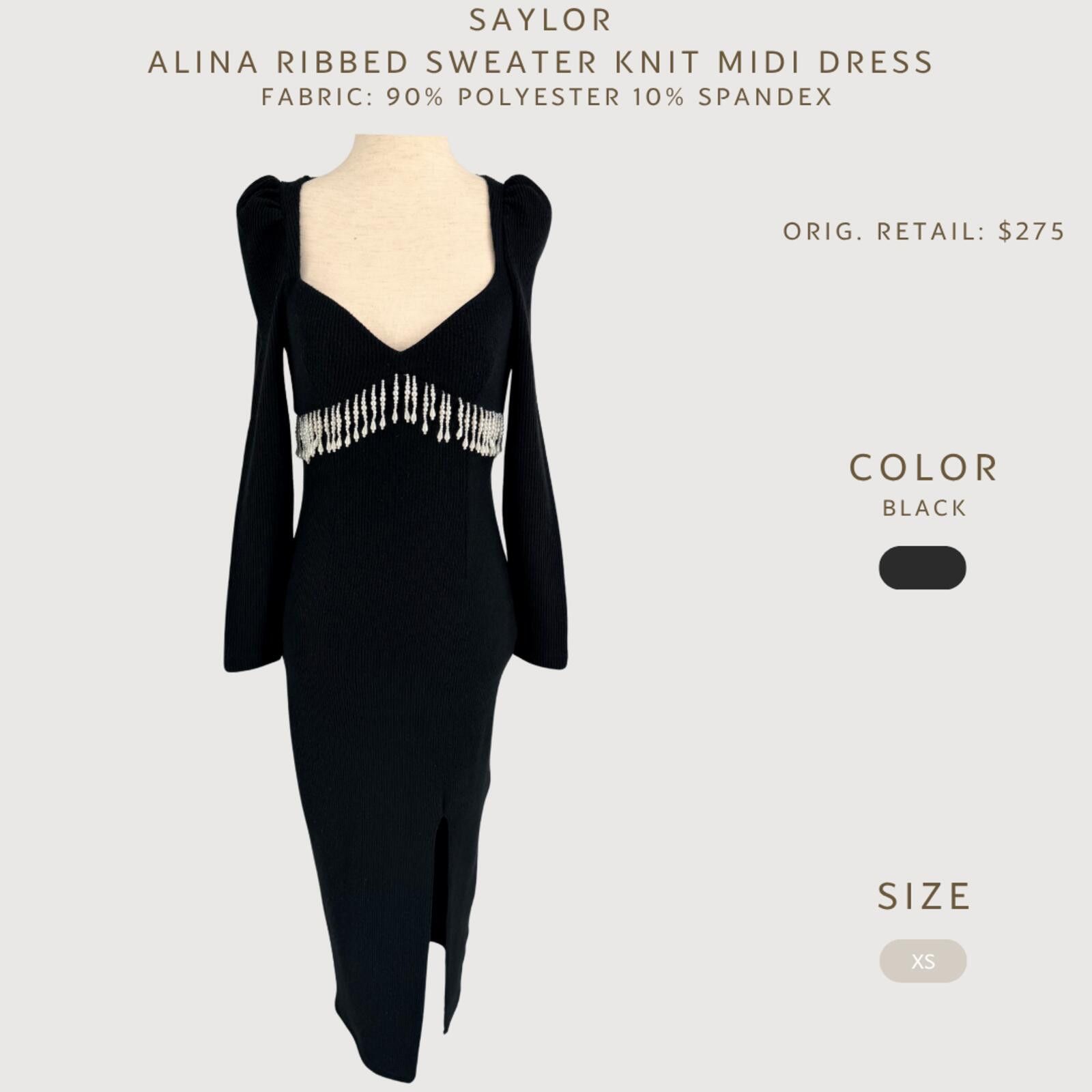 Other Saylor Alina Ribbed Midi Dress Bell Sleeve Black XS Size XS / US 0-2 / IT 36-38 - 2 Thumbnail
