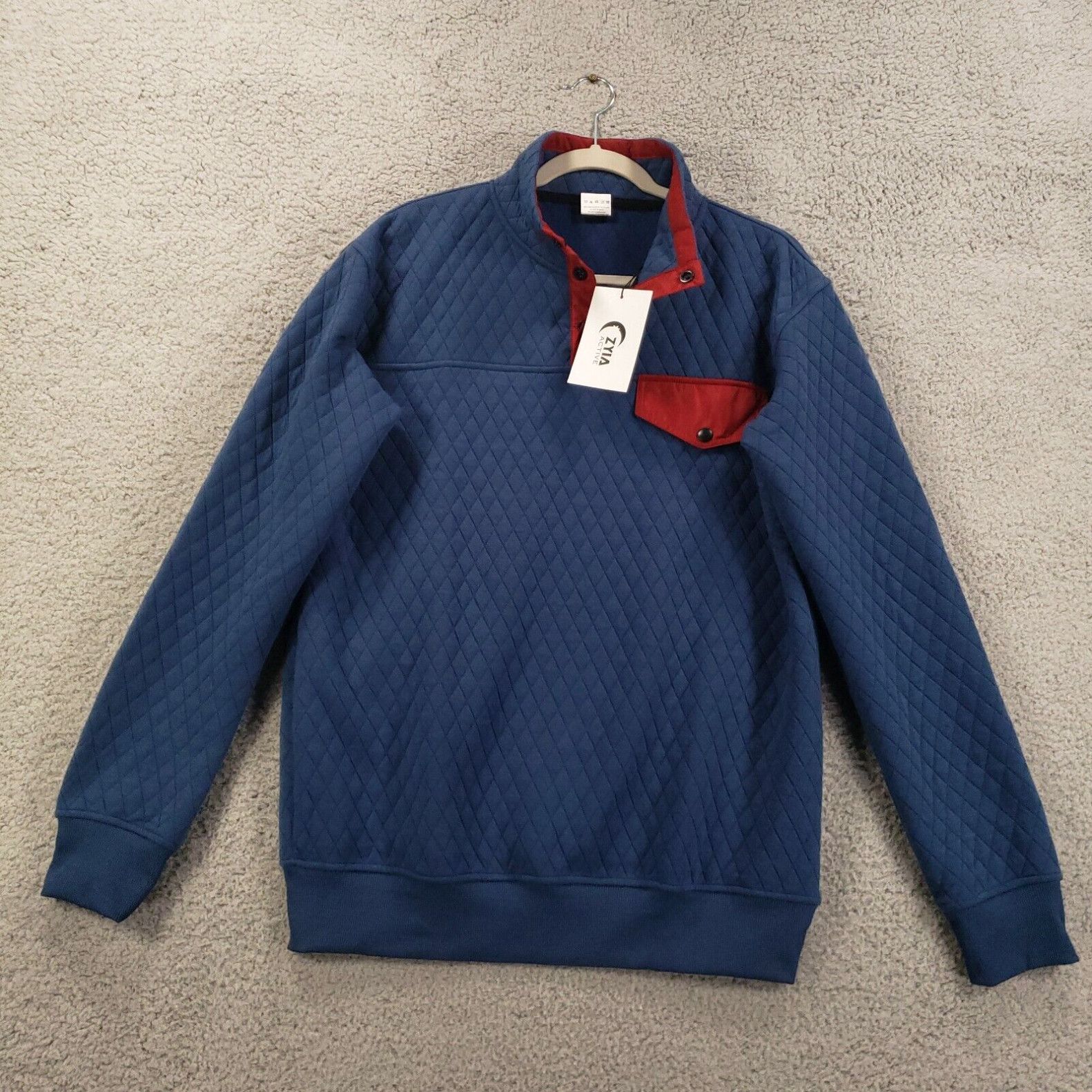 Vintage New ZYIA Active Sweatshirt Womens XL Quilted Blue Snap Pocket Pullover Grailed