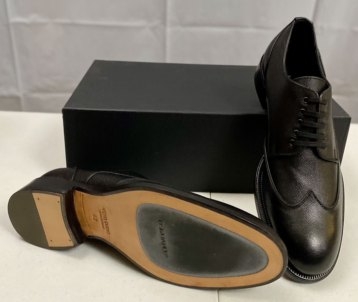 Dsquared2 Dsquared2 🇮🇹 Black Textured Gloss Leather Wingtip Derby 9 NEW Size US 9 / EU 42 - 14 Thumbnail