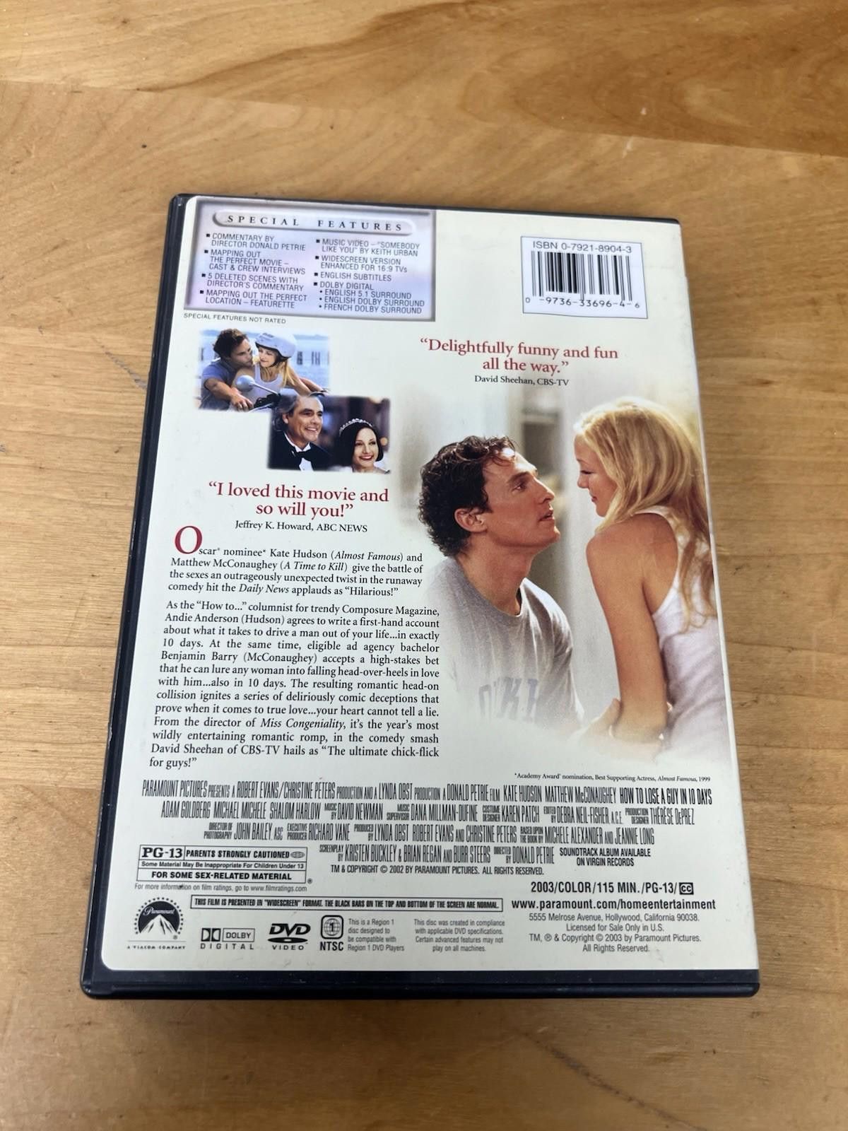 Other How to Lose a Guy in 10 Days DVD, 2003 Kate Hudson, Matthew Size ONE SIZE - 12 Thumbnail
