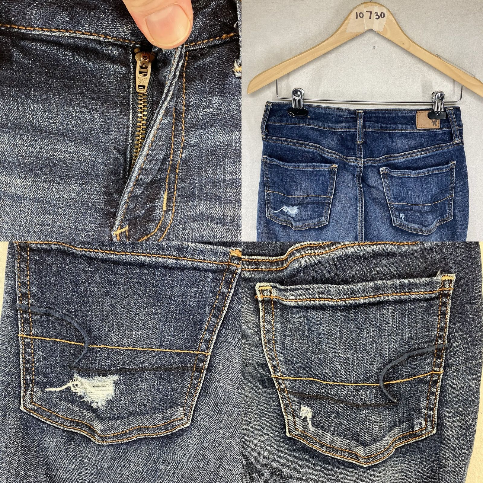American Eagle Outfitters American Eagle Jeans Women's 6 Reg Blue Distressed Jegging Stretch Indigo Wash Slim Pockets Zip Denim 90s Retro Rock Velours? Size 28" / US 6 / IT 42 - 9 Thumbnail