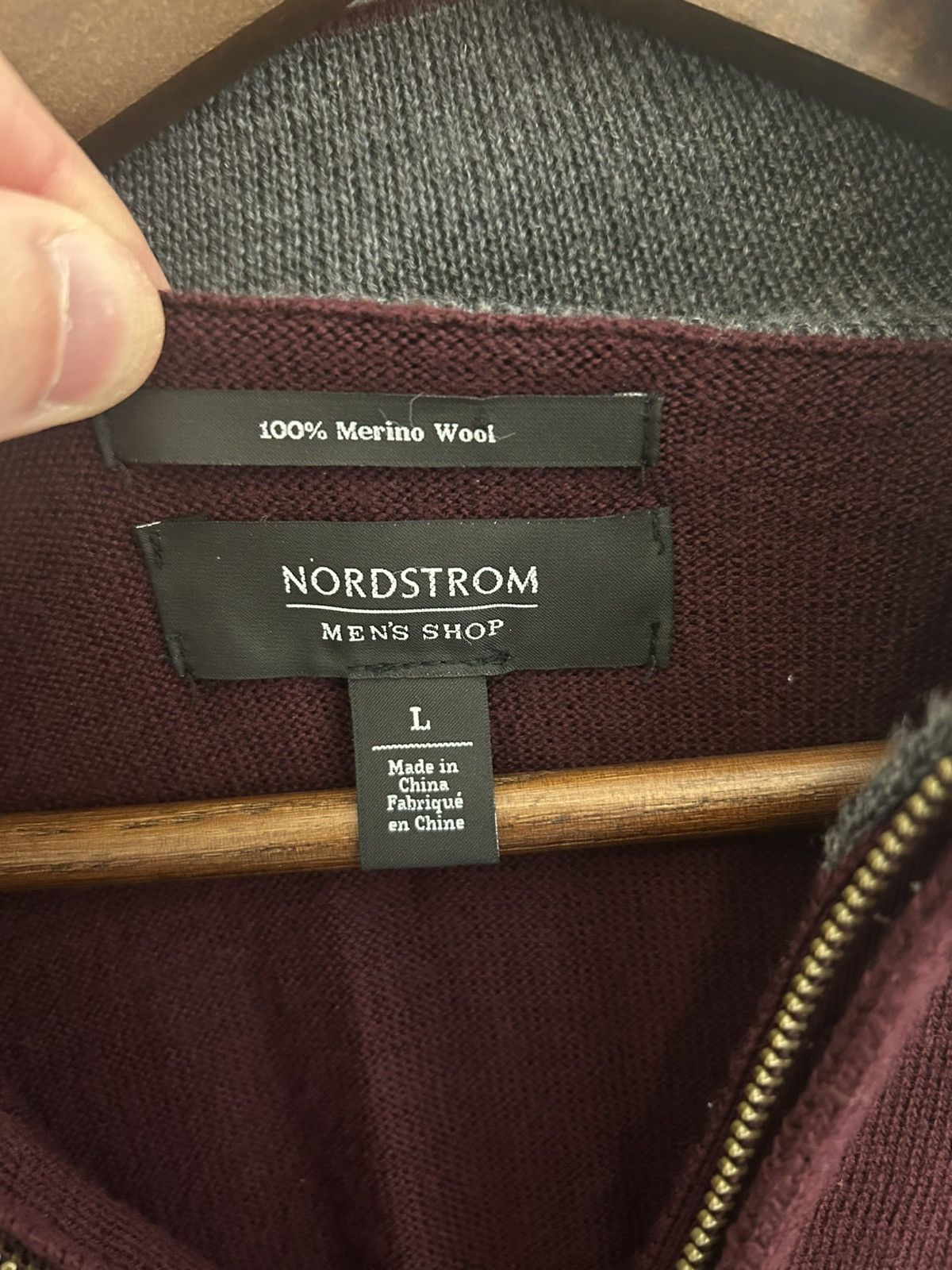 Nordstrom Nordstrom Men's 100% Merino Wool Deep Red Qrtr Zip Sweater Size US L / EU 52-54 / 3 - 3 Thumbnail