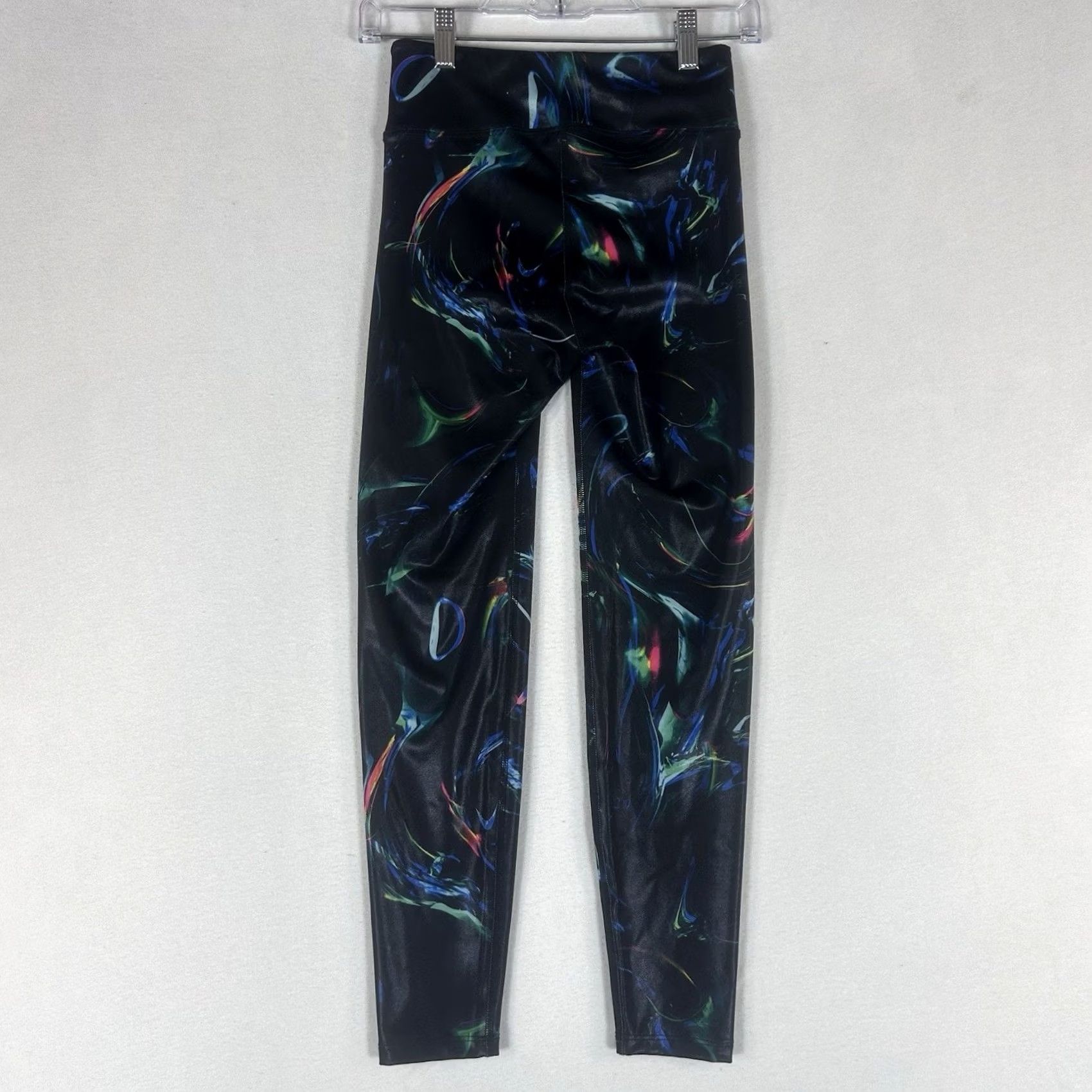 Vintage Heroine Sport Abstract Leggings Women S Black Metallic Shiney Stretch USA Size 28" / US 6 / IT 42 - 6 Thumbnail