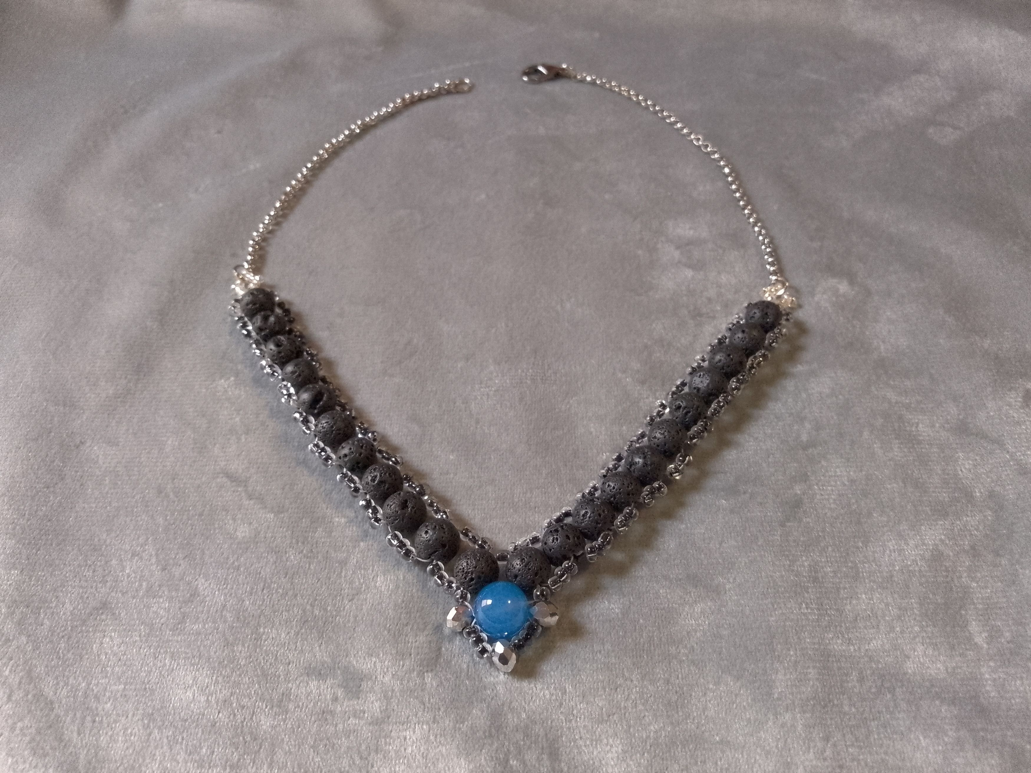Handmade Black Necklace Natural Etna Lava stones and blue Agate Size ONE SIZE - 2 Thumbnail