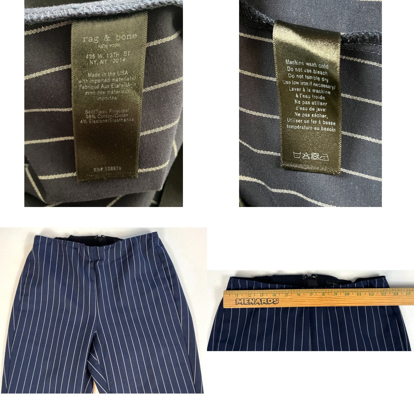 Rag & Bone rag & bone Women's Navy Pin Stripe Pants Size 6 City Business Casual Inseam 27 in Cotton Blend Size 27" / US 4 / IT 40 - 8 Thumbnail