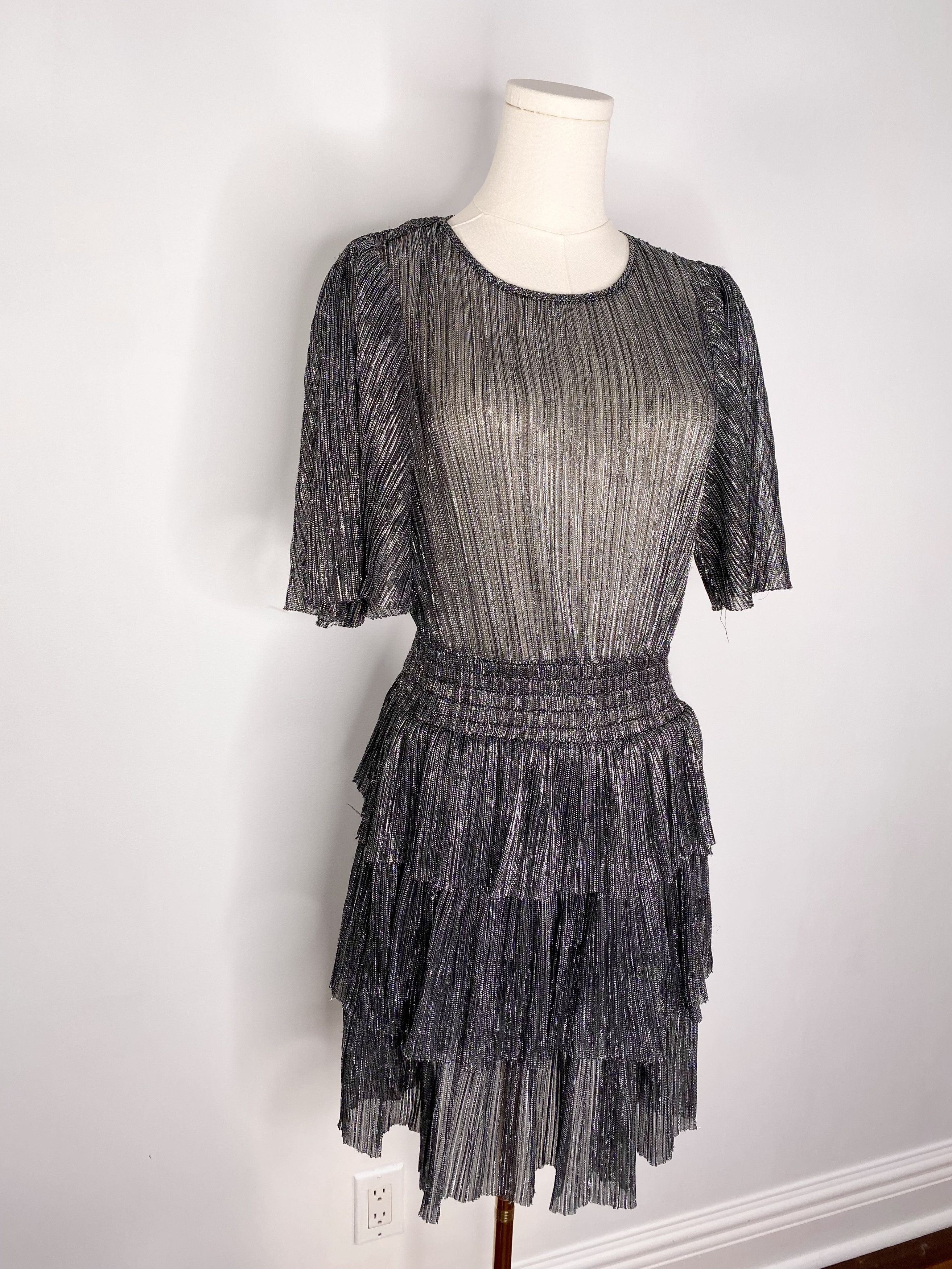 Vintage Sugar Lips - Silver Glitter Tiered Dress Size S / US 4 / IT 40 - 6 Thumbnail