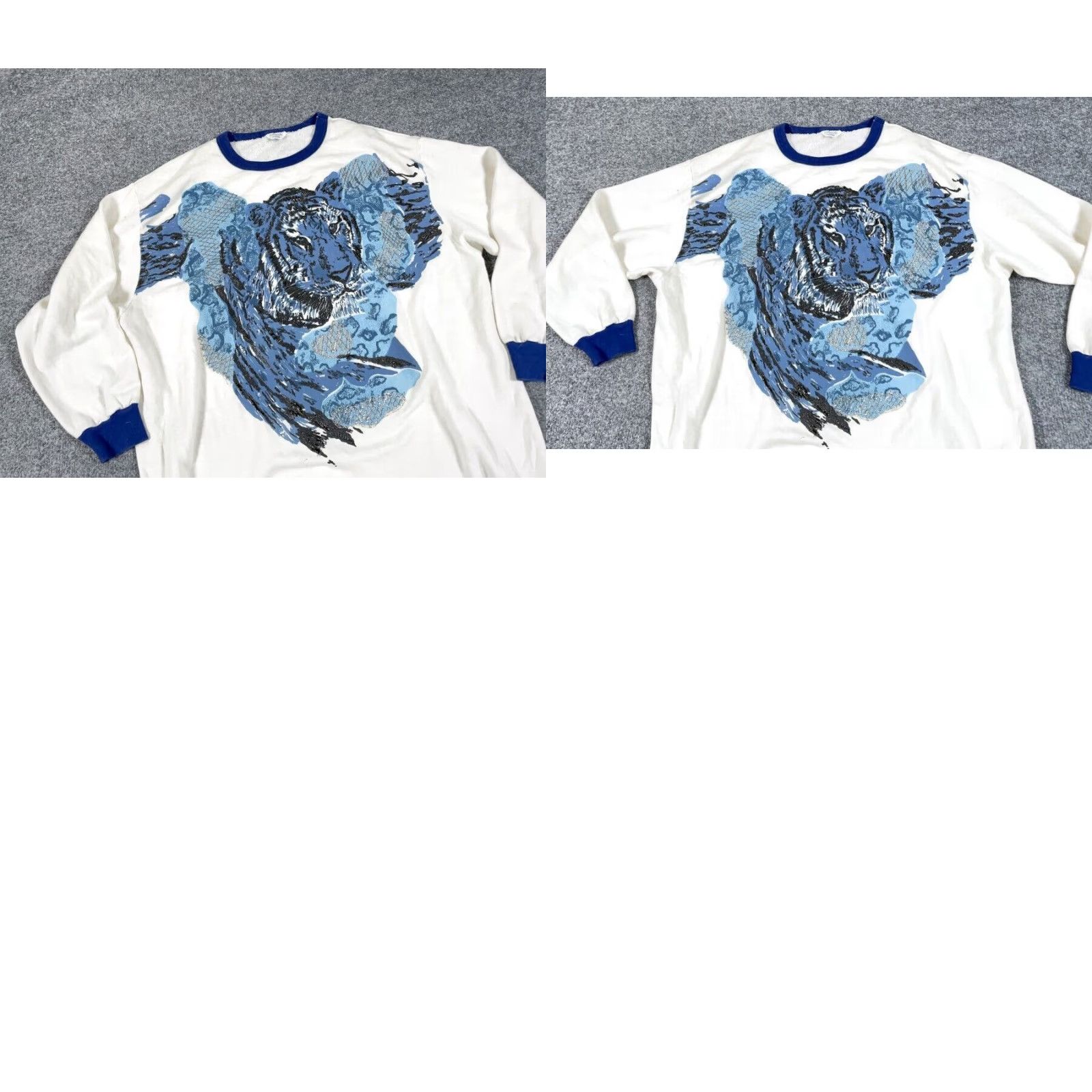 Vintage Vintage 90s Tiger Collage Print Ringer Sweatshirt Women's XL White Blue Retro Casual Activewear Size XL / US 12-14 / IT 48-50 - 8 Thumbnail