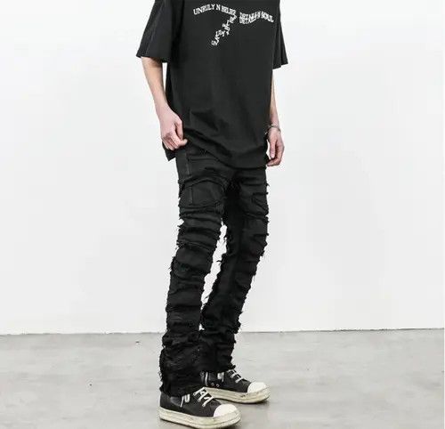 Jean Skinny Denim Jeans Heavy Destruction Ripped Size US 32 / EU 48 - 2 Thumbnail