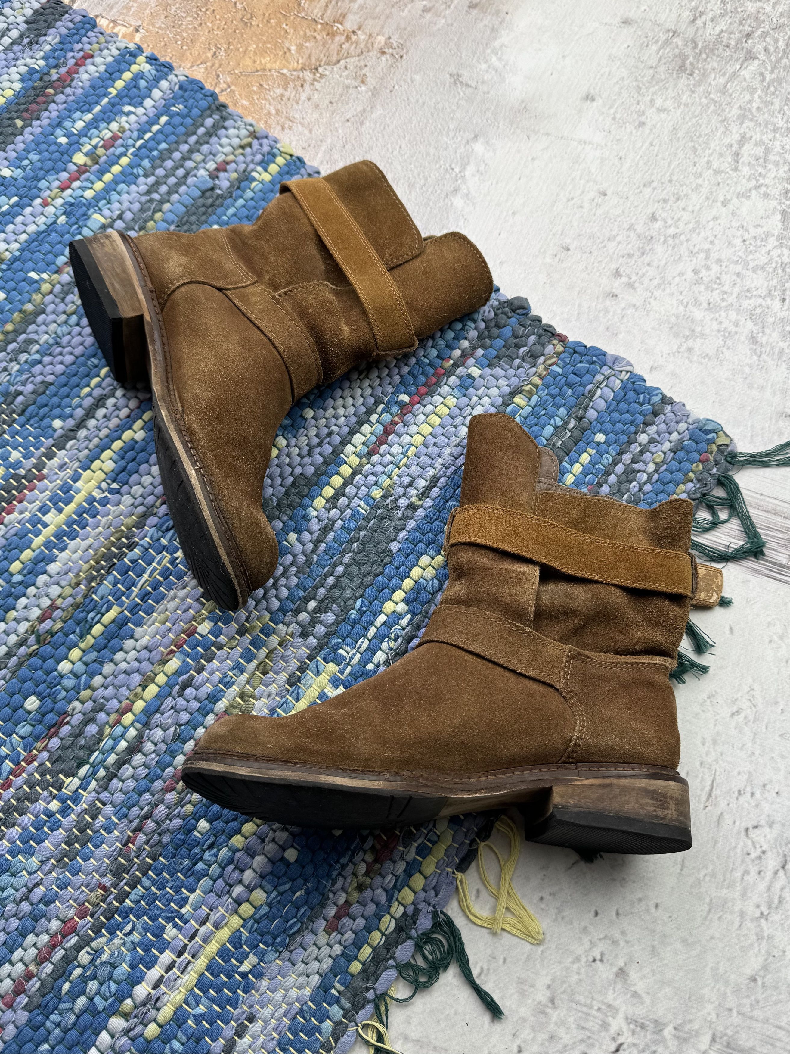 Japanese Brand Vintage Suede Thrashed Boots With Straps A659D14(394) Size US 7 / IT 37 - 4 Thumbnail