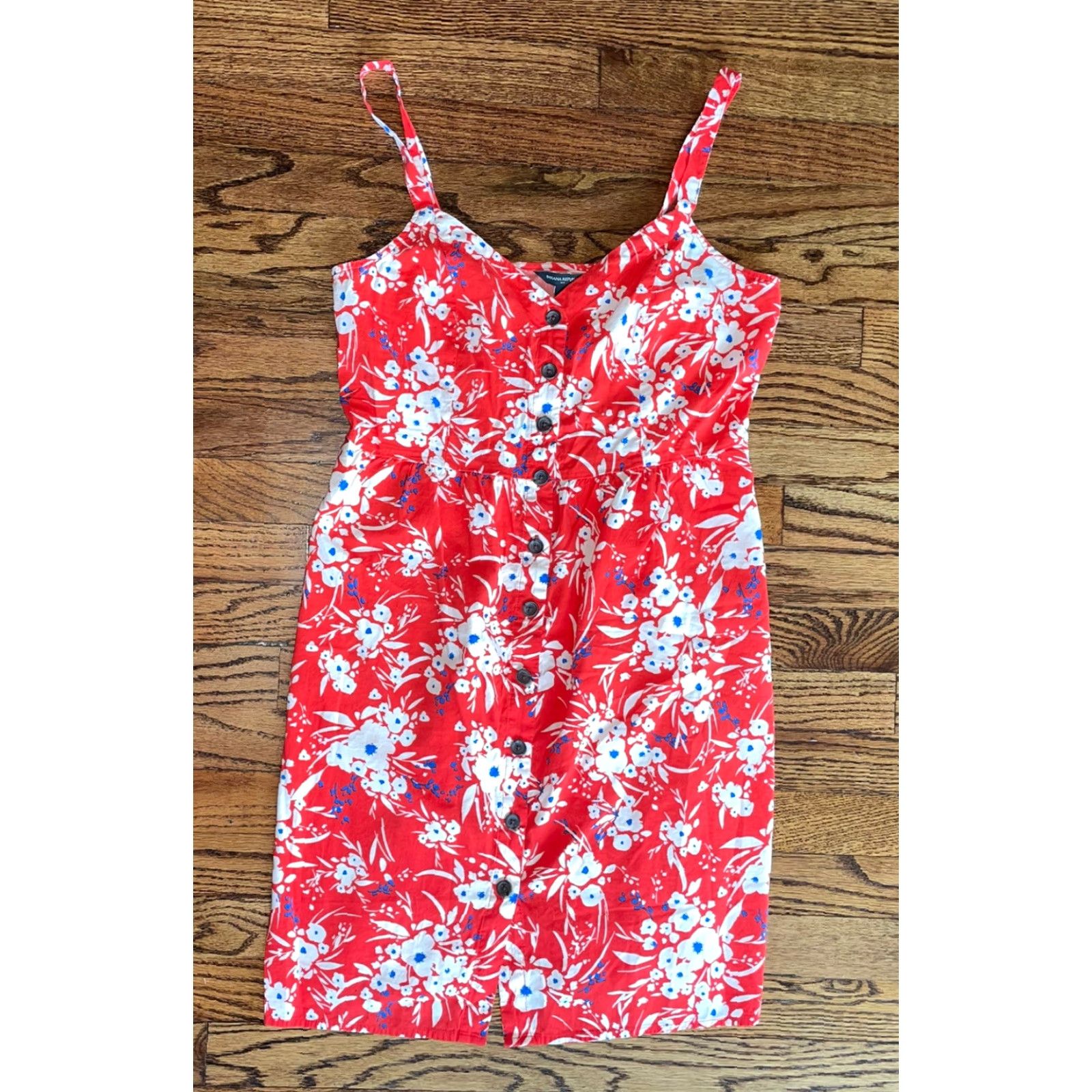 Banana Republic BANANA REPUBLIC Red Floral dress V-Neck Adjustable Straps Medium M Womens Sleeveless Sundress 2020s Short Knee-Length Size M / US 6-8 / IT 42-44 - 6 Thumbnail