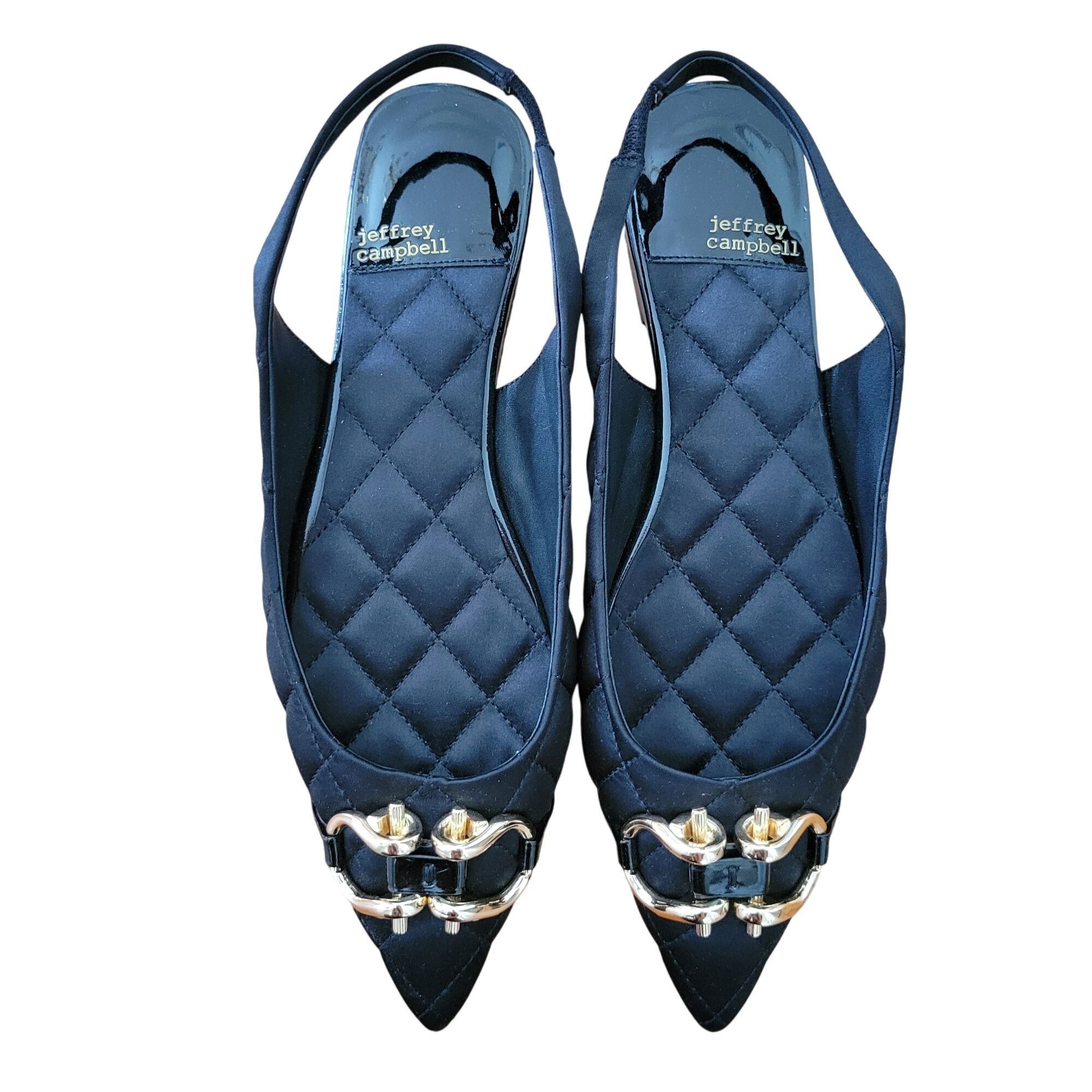 Jeffrey Campbell Jeffrey Campbell 7.5 Black Quilted Satin Flats Gold Chain Po Size US 7.5 / IT 37.5 - 2 Thumbnail
