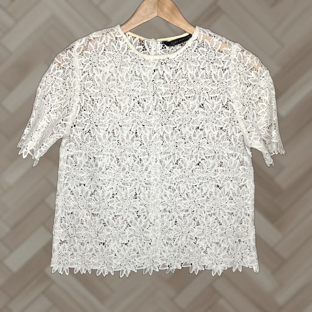 Zara Zara Women’s Floral Lace Blouse Small White Size S / US 4 / IT 40 - 1 Thumbnail