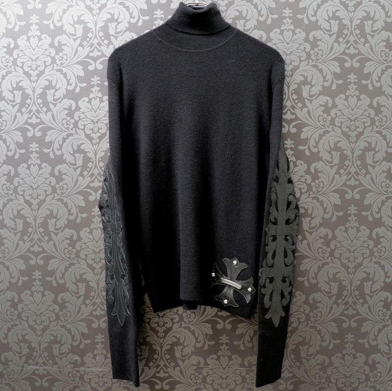 image of Chrome Hearts Floral Patch Knit Turtleneck in Black, Men's (Size Small)