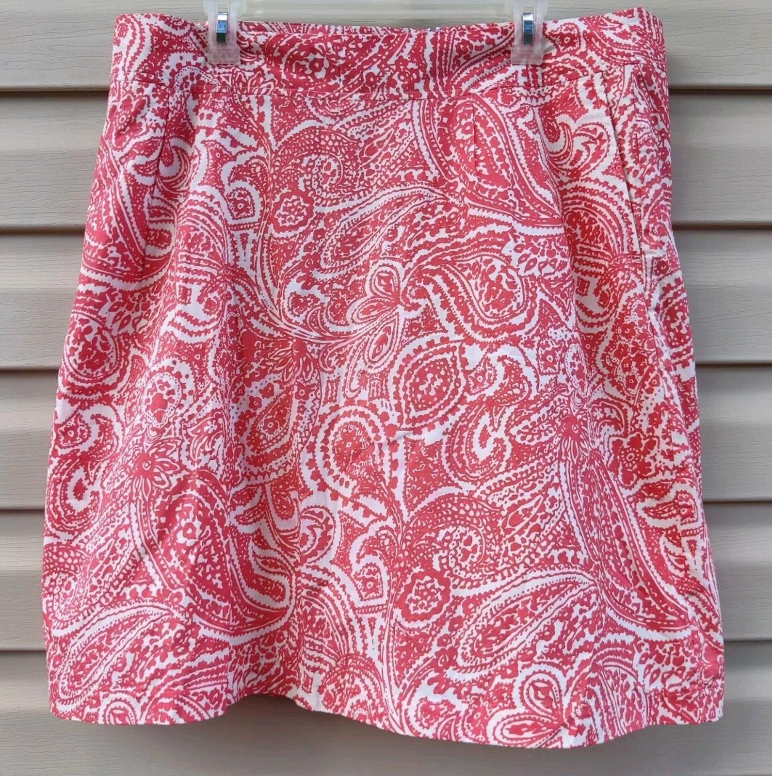 Lands' End Land's End Paisley Orangey Coral and White Womens Skirt Size Size 38" / US 16 / IT 52 - 2 Thumbnail