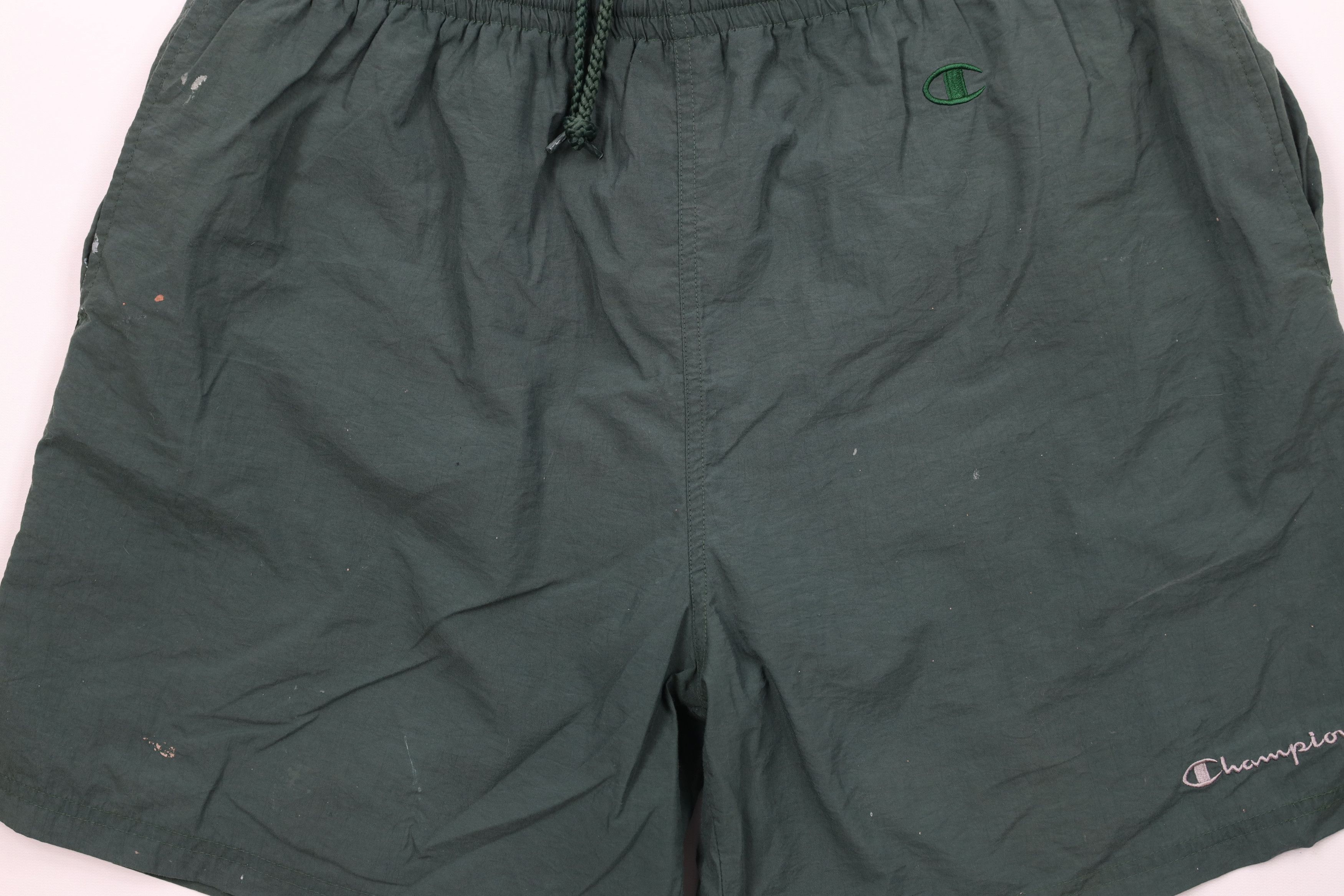 Champion × Vintage Vintage 90s Champion Spell Out Lined Shorts Baggies Green Size US 36 / EU 52 - 3 Thumbnail
