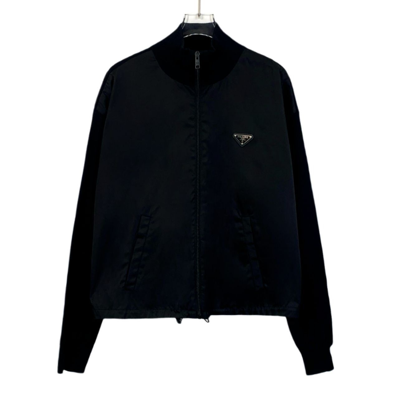 Prada Prada Black Full-Zip Bomber Jacket With Logo Patch For Men S Size L / US 10 / IT 46 - 1 Thumbnail